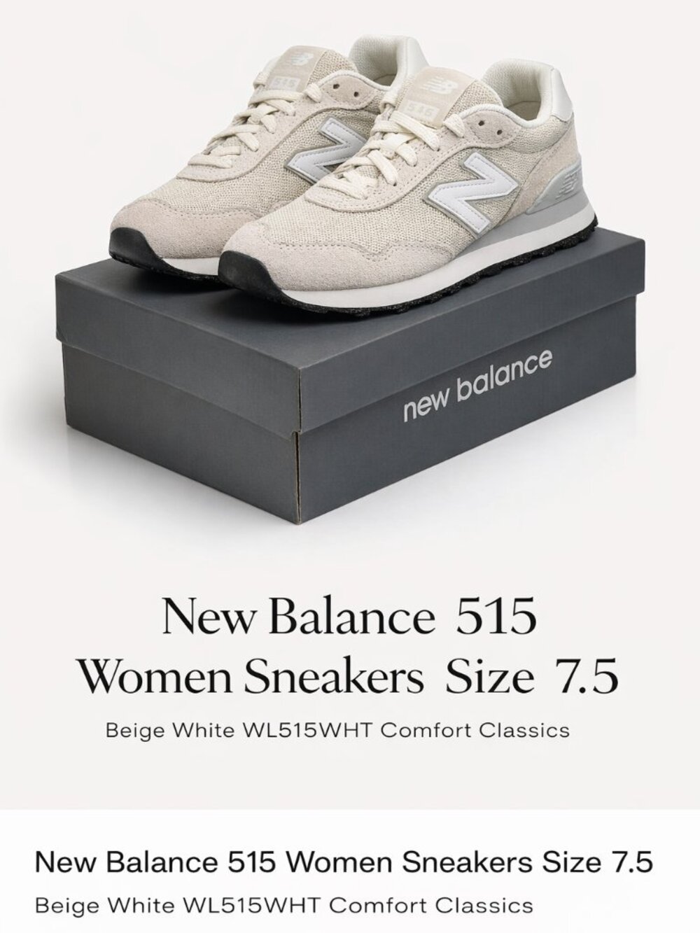 New Balance 515 Women Sneakers Beige White WL515WHT Size 7.5 Comfort Classic